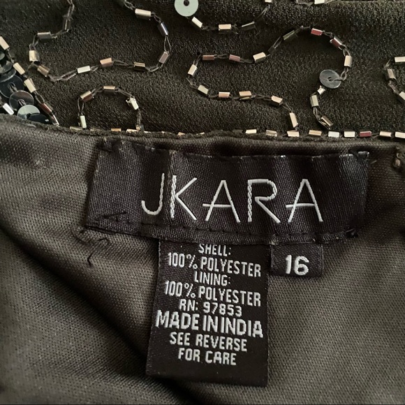 Jkara Cocktail Dress Dropped Waist Dolman sleeves Slate w/sequins Size 16 - Picture 7 of 11